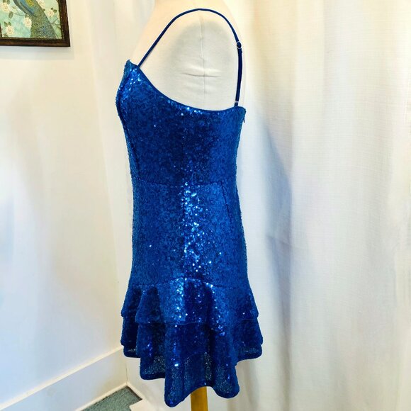 D. ark Bright Blue Sequin Mini Dress Size XS - Picture 2 of 9